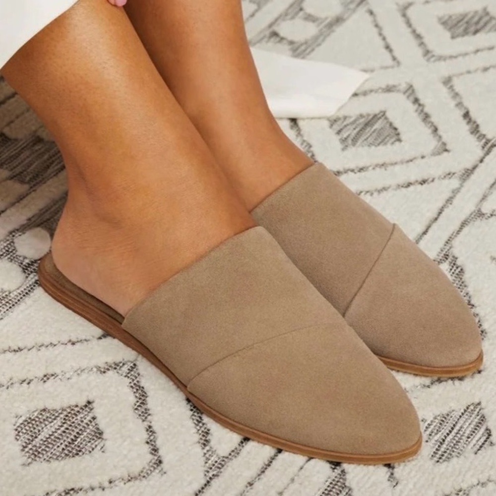 Like New Toms Leather Jade Mule Flats Taupe Size 10 - Picture 2 of 8